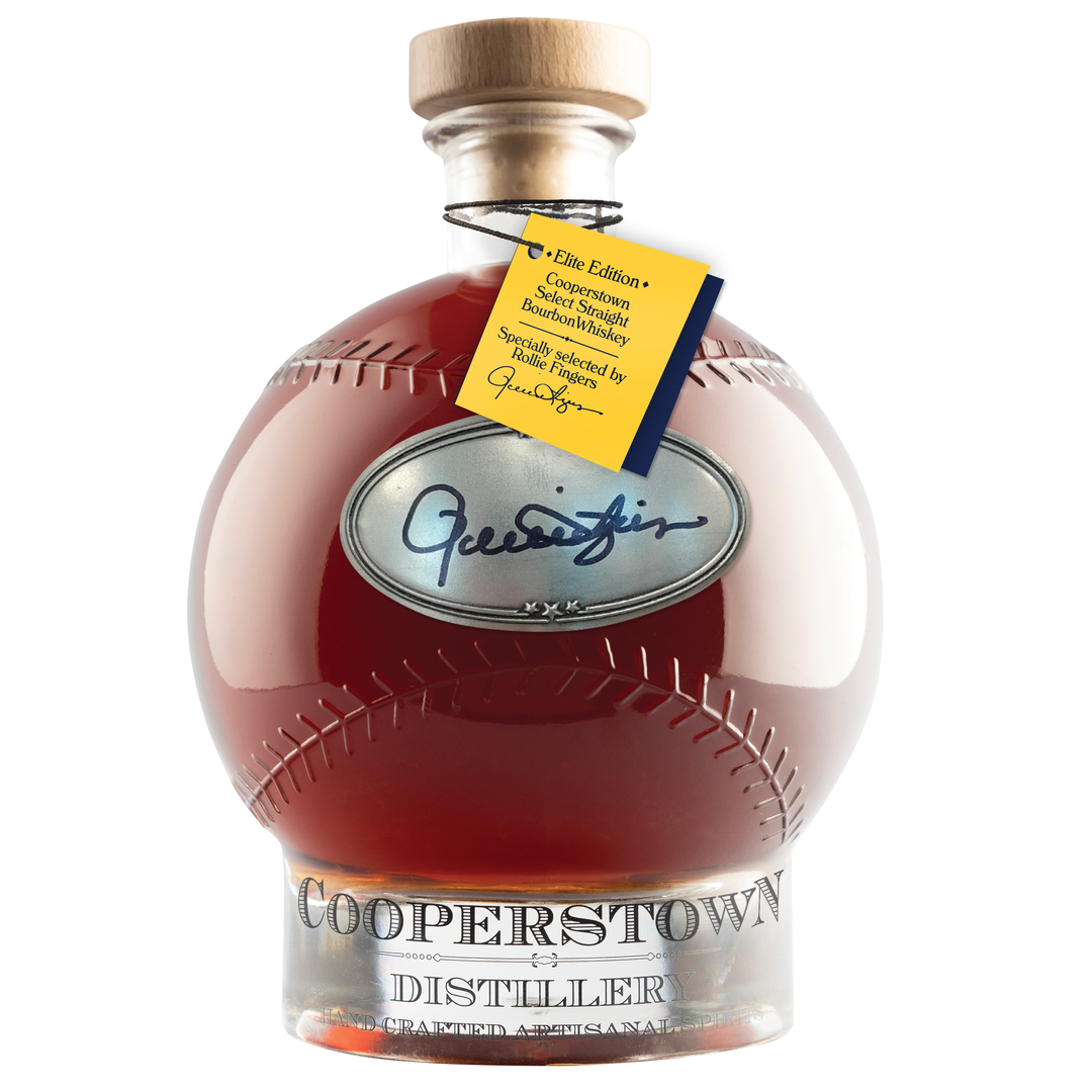 Elite Edition Cooperstown Select Straight Bourbon Whiskey - Baseball decanter hand signed by Rollie Fingers