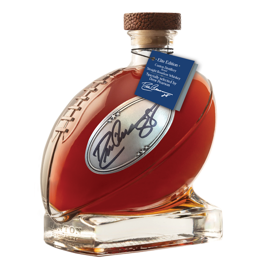 Elite Edition Canton Distillery (Brand) Straight Bourbon Whiskey - Football decanter hand signed by Drew Pearson